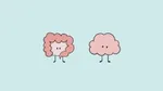 Cartoon loop of a brain and a gut with faces,mirroring each others expressions